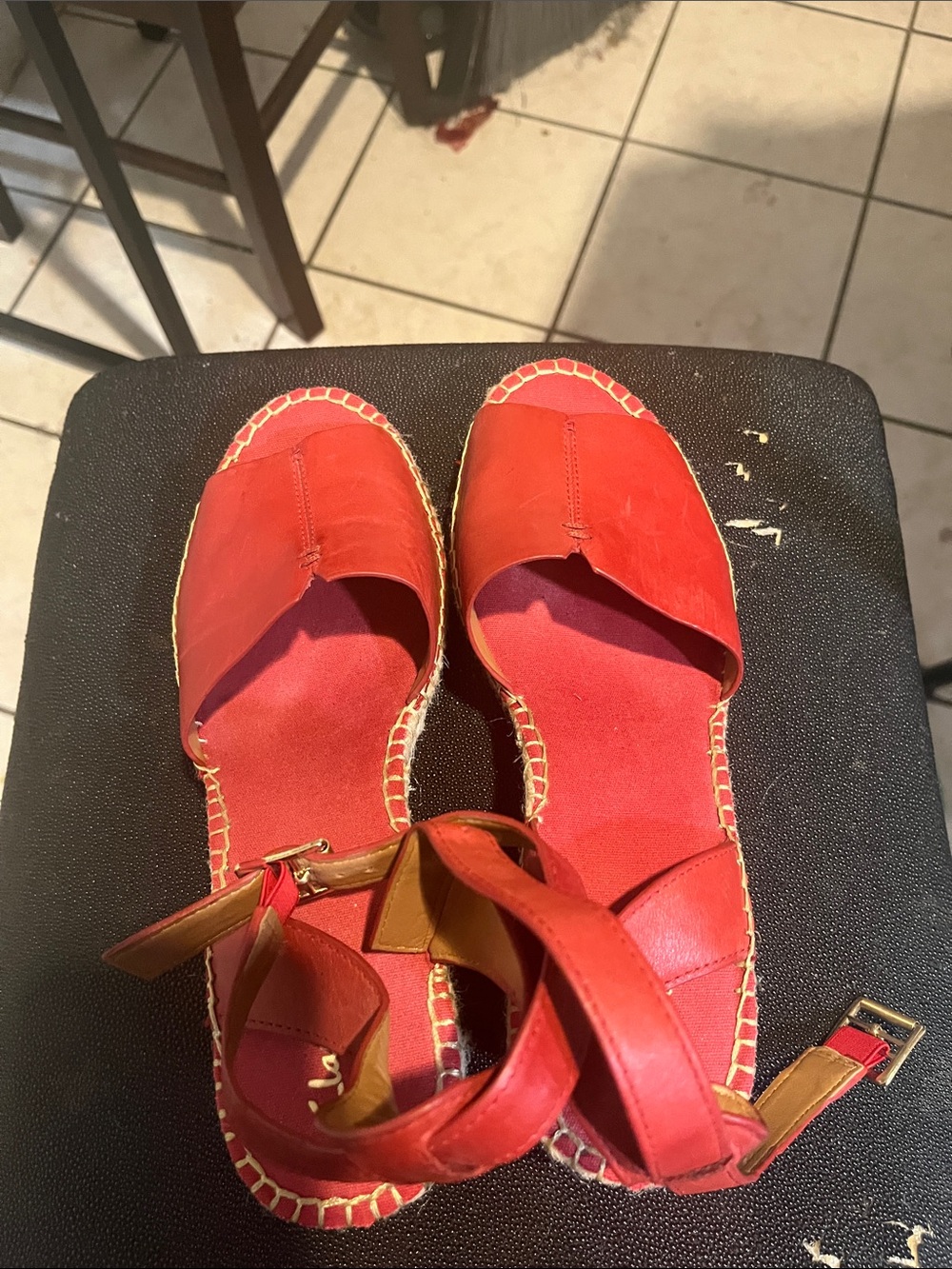 Clarks Red Women's Espadrille Ankle-Strap Sandals
